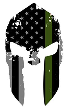 Thin Green Line Tattered Spartan Helmet US Flag Subdued Molon Labe Reflective Decal with Thin Green Line