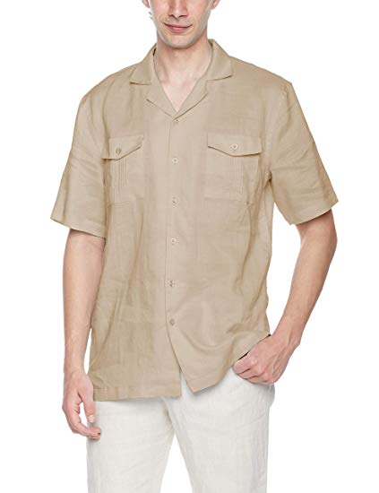 Isle Bay Linens Men's 100% Ramie Short Sleeve Standard Guayabera Shirt