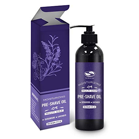 8 fl. Oz Lavender & Geranium Pre Shave Oil - Excellent as Pre Shave Oil/After Shave Oil/Beard Oil. Made with Premium Carrier Oils & Scented with Essential Oils