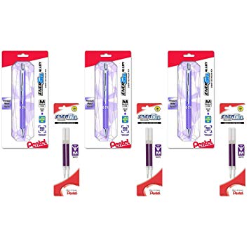 PENTEL EnerGel Alloy RT Retractable Liquid Gel Pen.7mm, Blue Barrel, Black Ink (BL407CA) (3-Pack/bundle, Purple Barrel)