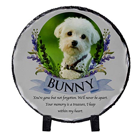 USA Custom Gifts Personalized Pet Memorial Stone with Photo for Dog Cat or Pets Name Dates - Matte & Glossy Options - UV & Water Proof Indoor Outdoor Garden Grave Marker and Desktop Photo Frame