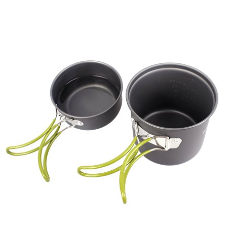 Camping Pots, Portable Hard Anodized Aluminum Cooking Ware Cookware Picnic Bowl Pot Pan Kits