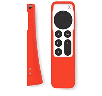 SIKAI Silicone Case Cover for Apple TV Siri Remote 2021, Shockproof Protective Skin for New Siri Remote (2nd Generation), Standing Design, Anti-Lost with AirTag Case Inside, Glow in Dark (Glow Red)