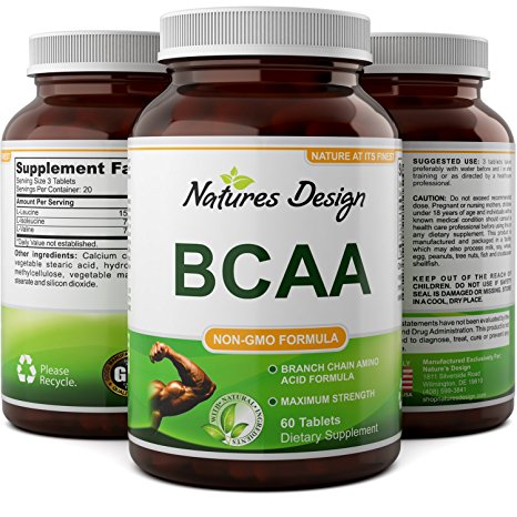 BCAA Pills-Pure Concentrated Essential Amino Acids-Muscle Recovery   Repair-Build Muscle-Best Lean Gains Supplements -Women   Men – 3000 mg Dosage – Natures Design