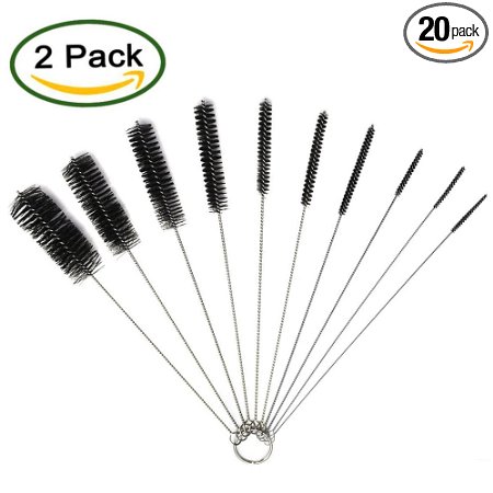 Nylon Brush Set 2 Pack Xpassion Cleaning Brushes Nylon Tube Brushes 20 pieces for Drinking Straws Glasses Keyboards Jewelry Cleaning