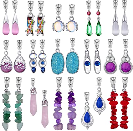 15 Pairs Multicolor Silver Crystal Drop & Dangle Clip on Earrings for Women and Girls Gift