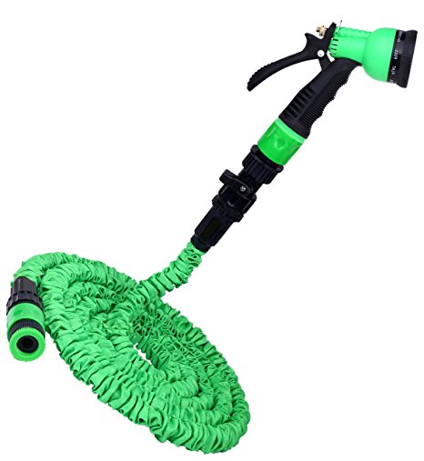 Deluxe Expandable No Kink Garden Hose Pipe, Pampered Gardens Best Magic Stretch WonderHose, Expands to Approximately 50 feet. Fits Common Style Fittings. Tap to Pressure Washer Suitable. Professional Spray Gun
