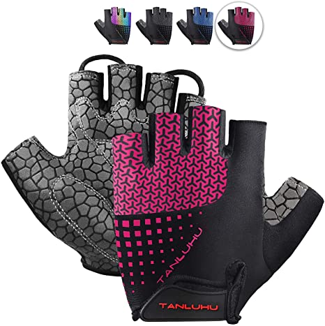 Tanluhu Men Bike Gloves Cycling Gloves Moutain Bike Gloves - Anti-Slip Shock-Absorbing Padded Breathable Half Finger Road Biking Glove Women