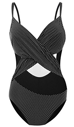 Eomenie Women One Piece Swimsuit Front Criss Cross Ruched Backless Bathing Monokini