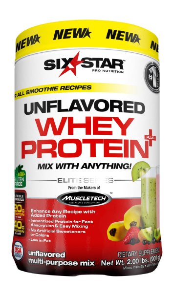 Six Star Pro Nutrition Elite Series Whey Protein Powder, Unflavored, 2lb (Packaging may vary)