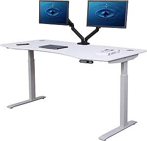 ApexDesk Elite Pro Series 71" x 33" Electric Height Adjustable Standing Desk with LED Memory Controller (Curved White Top/Off-White Frame)