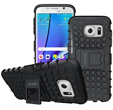Galaxy S7 Edge Case, OEAGO Samsung Galaxy S7 Edge Cover Accessories - Tough Rugged Dual Layer Protective Case with Kickstand for Samsung Galaxy S7 Edge - Black