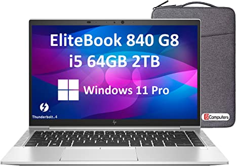 HP 2022 Latest EliteBook 840 G8 14" FHD (Intel 4-Core i5-1145G7, 64GB RAM, 2TB PCIe SSD, UHD Graphics, Full HD IPS) Business Laptop, 2 x Thunderbolt 4, Webcam, 3-Year Warranty, IST Bag, Win 11 Pro