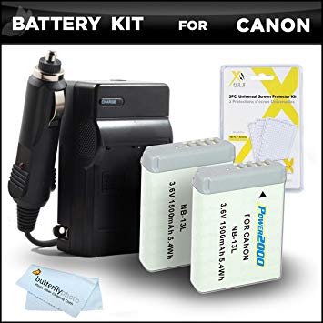 2 Pack Battery and Charger Bundle Kit for Canon PowerShot SX740 HS, SX730 HS, SX720 HS, Canon G7 X Mark II, G7 X, G9 X, G5 X Digital Camera Includes 2 Replacement NB-13L Batteries   Ac/Dc Charger