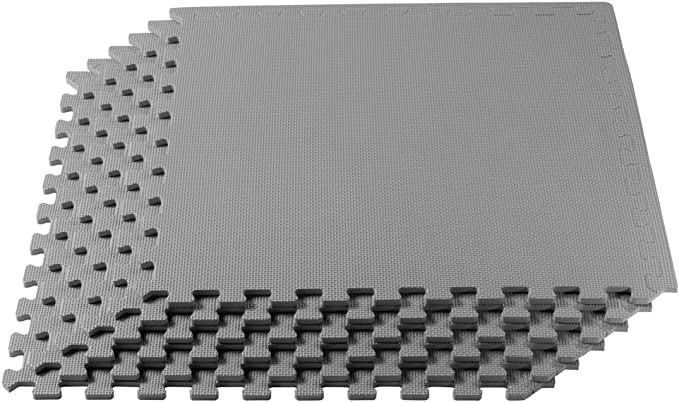 We Sell Mats 3/8 Inch Thick Multipurpose Exercise Floor Mat with EVA Foam, Interlocking Tiles, Anti-Fatigue for Home or Gym, 24 in x 24 in