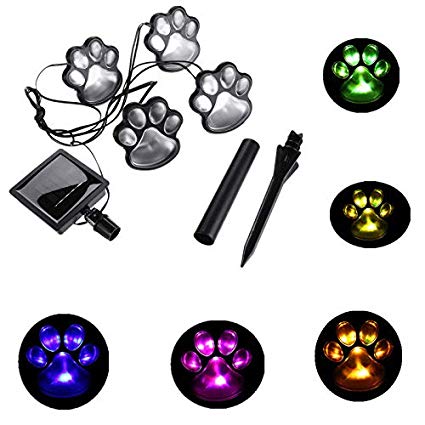 Finlon Paw Print Solar Garden Lights - Set of 4 Solar Powered Lights - Dog Puppy Pet Animal Paws Design Outdoor Landscape Lighting for Lawn Decor Gardening Landscaping Yard Pool Parties by Ideas In Li