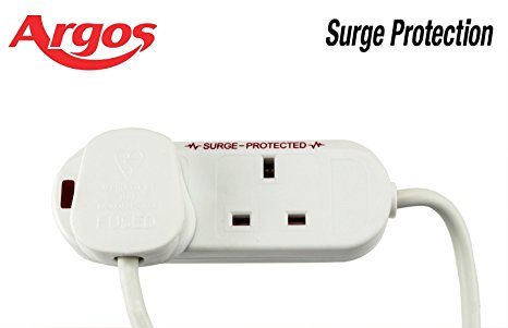 Argos Value 2 Way 0.75M Extension Lead Surge Protection in White w/ Neon Indicator and 13A Fuse