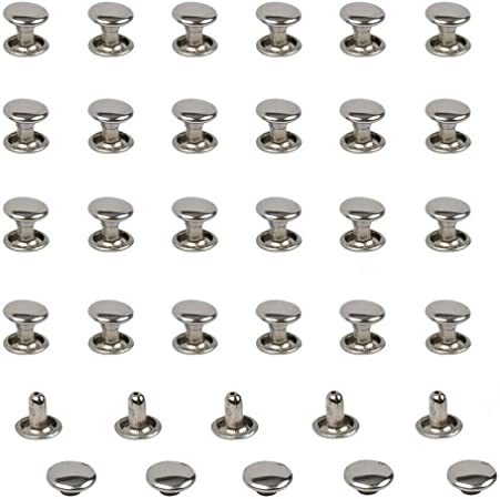 100 PCS 6MM Leather Rivets Silver Double Sided Rivet Tubular Metal Studs for DIY Leather Craft Clothes Shoes Bags Belts Decoration Accessories