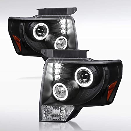 Autozensation Compatible with Ford F150 2009-2014, Black Halo Projector Headlights Led, L R Pair Head Light Lamp Assembly