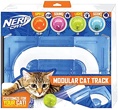 Nerf Cat Gift Set Box - 15in x 10in ABS Turbo Cat Track with 2 inch Hollow Ball and 2 inch Bell Ball and 2 inch LED Ball and 2 inch Catnip Ball