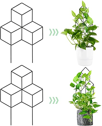 Newtion 2 Pack Garden Metal Trellis, Lattice-Shaped Plant Support Trellis for Indoor Outdoor DIY Mini Climbing Plants, Potted Plants, Flowers Vegetables Rose Vine Pea Ivy Cucumbers, Black Coated