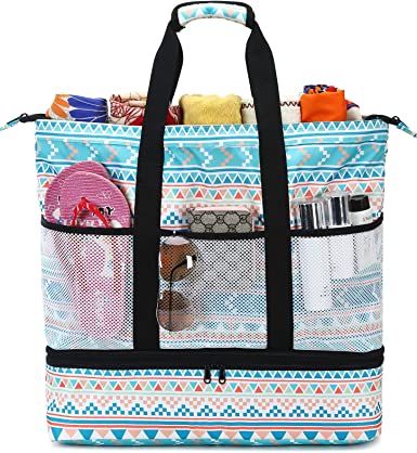 Beach Bag Women Waterproof Sandproof Beach Tote Bags with Cooler Top Zipper Large Totes for Beach Pool Travel Daily