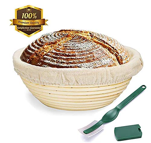 9 Inch Banneton Proofing Basket,WERTIOO Bread Proofing Basket   Lame   Linen Liner Cloth for Professional & Home Bakers (9 Inch)