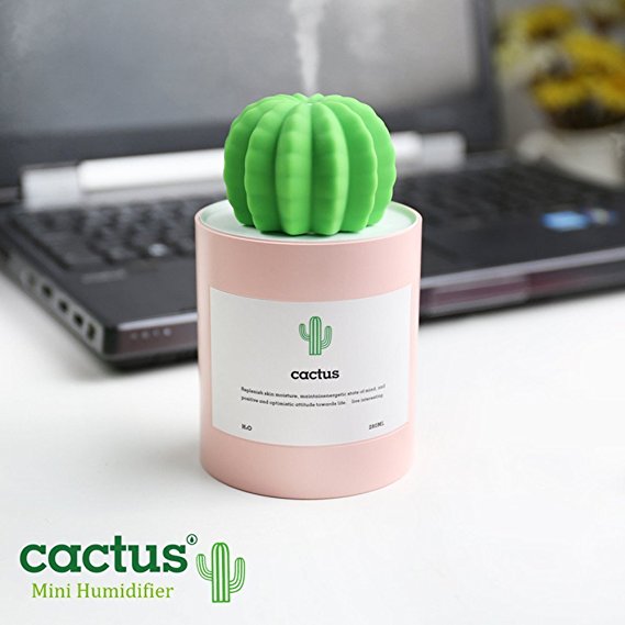 NiceMax Cactus Travel USB Ultrasonic Humidifier ,Desk Top Mini Portable Personal 280Ml Steam Diffuser Air Purifier for Bedroom, Home ,Office, Car (Pink)