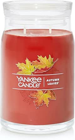 Yankee Candle Autumn Leaves Scented, Signature 20oz Large Jar 2-Wick Candle, Over 60 Hours of Burn Time