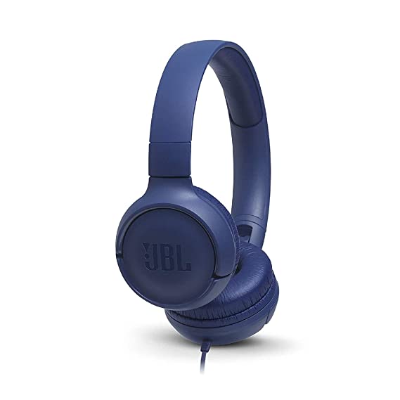 JBL Tune 500, Wired On Ear Headphone with Mic, Headphones for Work from Home, Conference Calls, Online Learning & Teaching, JBL Pure Bass Sound, One Button Multi-Function Remote (Blue)