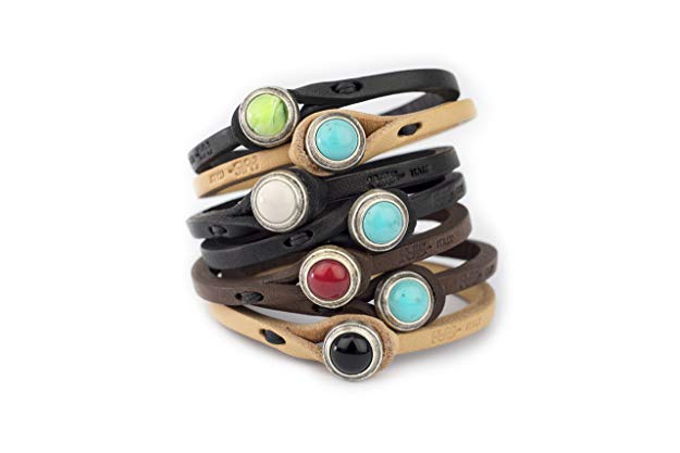 Genuine Italian Leather Bracelet in Multiple Color Combinations | Stone Closure | Handcrafted in Italy (Ginger)