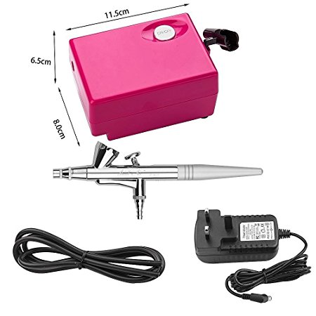 Airbrush Kit, CNUALV Airbrush Compressor Air Brush Kit Spray Gun Air Compressor for Tattoo,Cake Decorating, Makeup, Nail Beauty, Painting ( Pink )