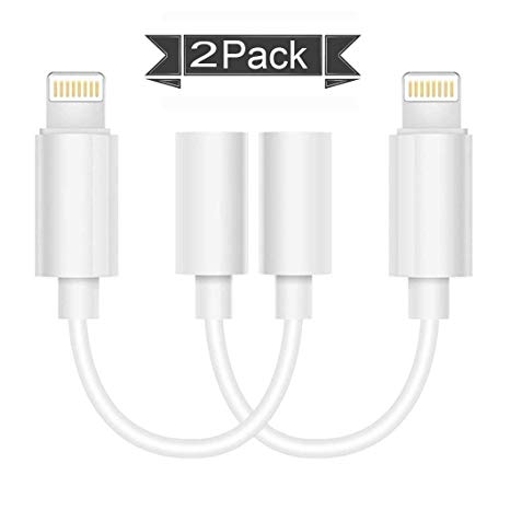 [2 Pack] Lighting to 3.5mm Headphones/Earbuds Jack Cable Adapter Earphones/Headsets Converter Support iOS 12/11-Upgraded Compatible with iPhone XS/XR/X/8/8 Plus/7/7 Plus/ipad/iPod