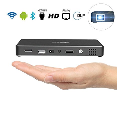 Mini Projector, Portable Pico Video DLP Projector, Android 4.4 Wifi Mobile 1080P Full HD Mini Projector, Bluetooth Speaker HDMI Up to 120inch Screen Outdoor LED LCD Projector Home Theater, Black