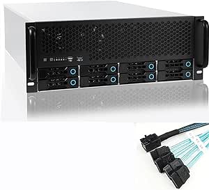 RackChoice 4U Rackmount Server Chassis 8bay 12Gbps Swappable SATA/SAS Drive Bays SFF-8643 Backplane Include Minisas to SATA Cables