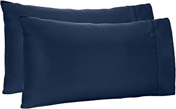 AmazonBasics Light-Weight Microfiber Pillowcases - 2-Pack, King, Navy Blue