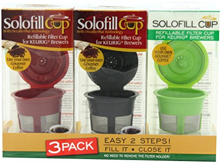 Solofill  Cup, Refillable Cup For Keurig Single serve cups Brewers, Red/Black and Green (Pack of 3)