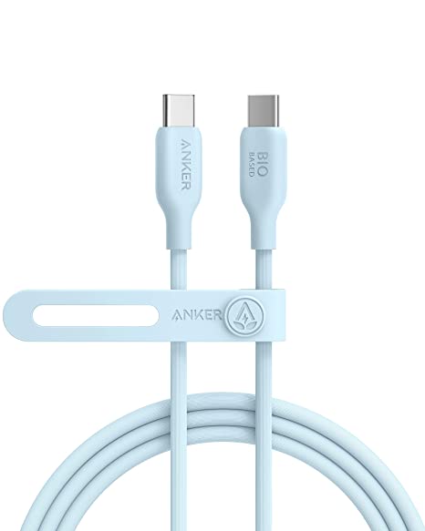 Anker 543 USB C to USB C Cable (100W 6ft), USB 2.0 Bio-Based Charging Cable for MacBook Pro 2020, iPad Pro 2020, iPad Air 4, Samsung Galaxy S21, and More (Misty Blue)