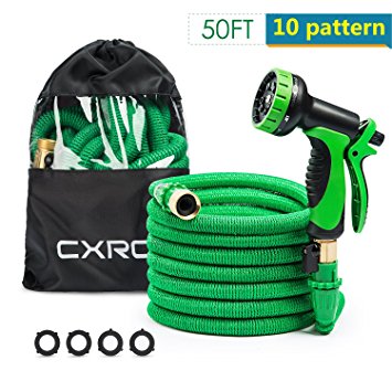 CXRCY Expandable Garden hoses, brand new double latex cores 3 times expanded car wash hoses, 3/4 inch solid brass joints, extra-strength fabrics - Flexible expansion metal hose with 10 Features