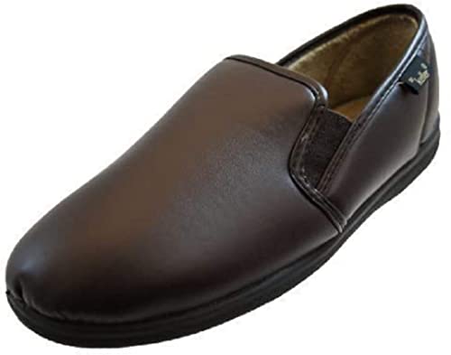 Dr Keller Mens Faux Leather Look Twin Gusset Slippers Good Soles