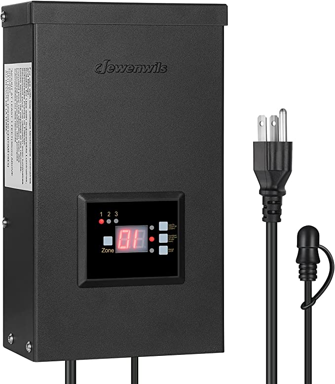 DEWENWILS 300W Outdoor Low Voltage Transformer with Timer and Photocell Sensor, 120V AC to 12V/14V AC, 3 Individually Controlled Outputs, Weatherproof for Landscaping Light, Spotlight, ETL Listed