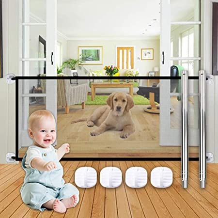 SEGMINISMART Magic Gate for Dogs,Pet Safety Gate,Pet Safety Gate Mesh Portable Folding Safety Guard for Dogs,Safe Guard Install Anywhere