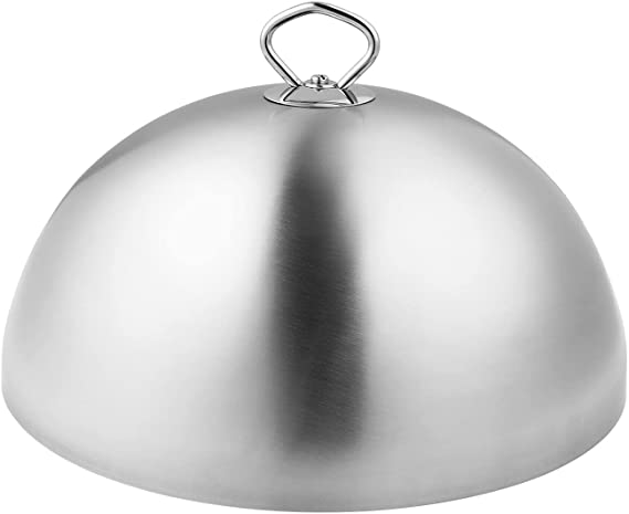 Hemoton Cheese Melting Dome Stainless Steel Griddle Grill Accessories Durable Round Basting Steaming Cover Heat Resistant Handle for Flat Top Griddle Grill Indoor Outdoor(28cm)