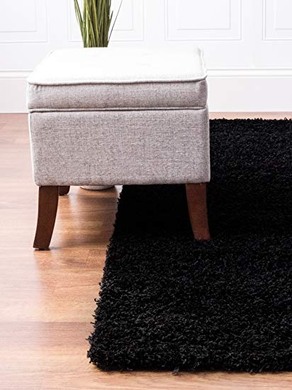 Super Area Rugs 5' x 8', Black Shag Rug For Open Spaces and Living Rooms Solid Colored Stain-Resitant Carpet