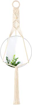 Mkono Hanging Wall Mirror Decorative Round Mirror with Macrame Hanger for Apartment Living Room Bedroom Entryways Boho Home Decor