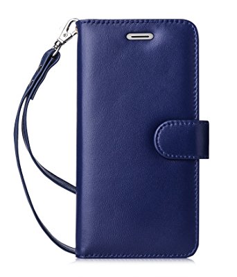 Galaxy S7 Case, FYY [Top-Notch Series] Premium Genuine Leather Wallet Case Protective Cover for Samsung Galaxy S7 Navy Blue