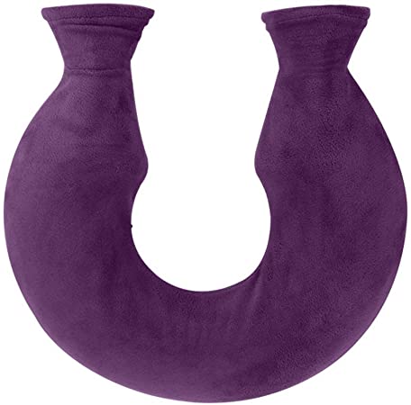 OLizee® 1.6L U-Shaped Neck PVC Odour Free Hot Water Bag with Fleece Cover and Clamp (Purple)