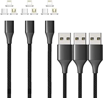 NetDotBasics 3in1 Magnetic Fast Charging & Data Sync Cable Compatible Micro USB, USB-C Smartphones and i-Products(6.6ft/3 Pack Black)
