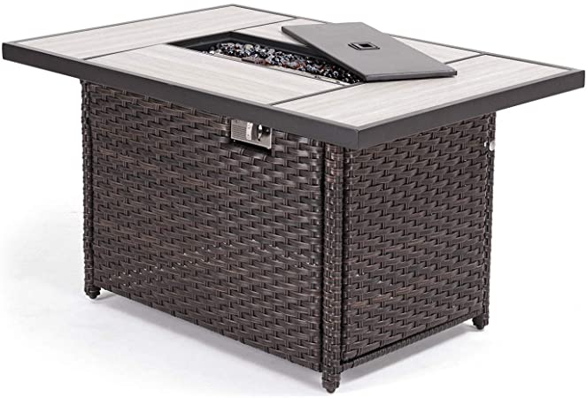 Grand patio Outdoor Propane Fire Pit Table with Cover/Lid for Patio, 43 inch 45,000 BTU,Wicker/Rectangle