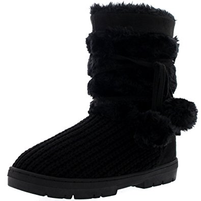 Womens Pom Pom Fully Fur Lined Waterproof Winter Snow Boots